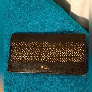 Lauren Ralph Lauren Vintage Black Leather With Gold Accents Women's Wallet